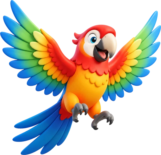 Sacbi, la guacamaya mascota de Viajes Sacbé, volando